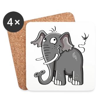 Petit cadeau de bande dessinée d'éléphant gris I d'éléphant - Dessous de verre (lot de 4) - blanc - Devant