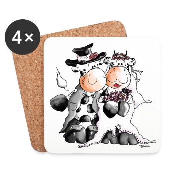 Cow Wedding - Bride - bridegroom - cows - Coasters (set of 4) - white - Front