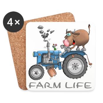 Ferme drôle - vie à la ferme - Dessous de verre (lot de 4) - blanc - Devant