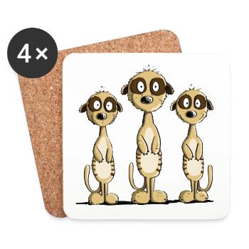 Trois suricates I BD Cadeau I Fun Animalmotiv - Dessous de verre (lot de 4) - blanc - Devant