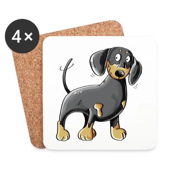 Happy Dachshund I Dackel I Teckel Hund Comic - Untersetzer (4er-Set) - Weiß - Vorne