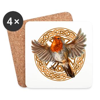 oiseau Rouge-gorge - Dessous de verre (lot de 4) - blanc - Devant