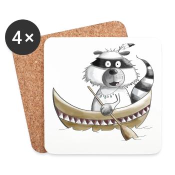 Waschbär Im Kanu I Kajak I Paddeln Kinder Geschenk - Untersetzer (4er-Set) - Weiß - Vorne