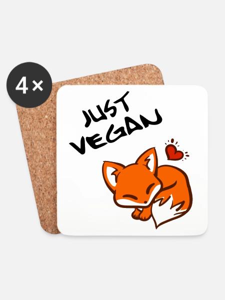 Just Vegan - Fox Geschenkidee Veganer Fuchs - Untersetzer (4er-Set) - Weiß