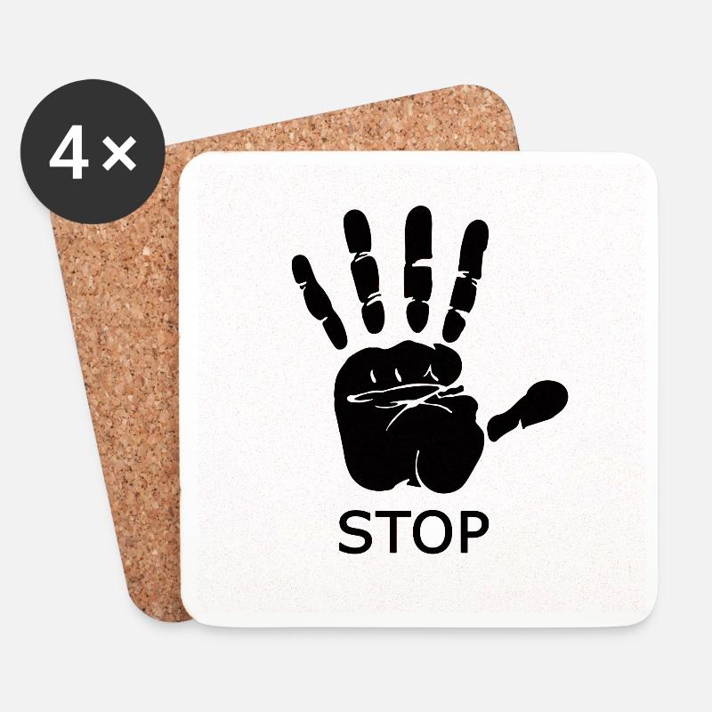Stop Handabdruck Rot - Untersetzer (4er-Set) - Weiß