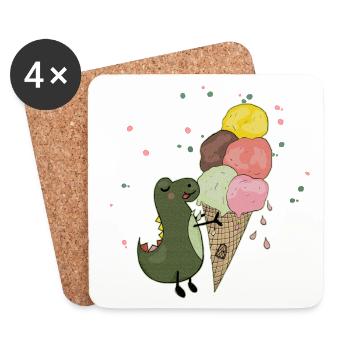 Dino avec crème glacée - Dessous de verre (lot de 4) - blanc - Devant