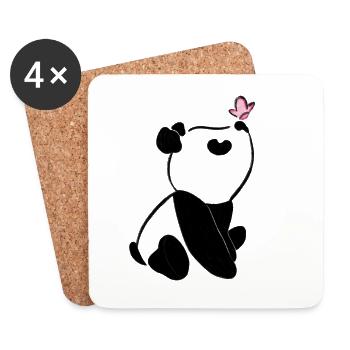 Panda avec papillon – Motif d’animal mignon - Dessous de verre (lot de 4) - blanc - Devant