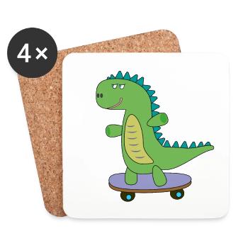 Dino doux skateboard, dinosaure, enfants de patinage - Dessous de verre (lot de 4) - blanc - Devant