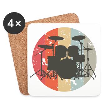 Batterie, Tambour, Musique, Rétro, Batterie, Band - Dessous de verre (lot de 4) - blanc - Devant