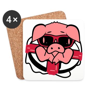 Un cochon avec une bouée de sauvetage - Dessous de verre (lot de 4) - blanc - Devant