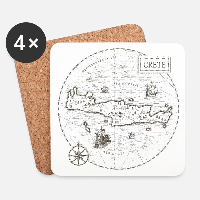 Vintage Karte Kreta - Untersetzer (4er-Set) - Weiß