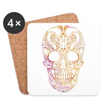 Farbiger Totenkopf Ornament - Untersetzer (4er-Set) - Weiß - Vorne