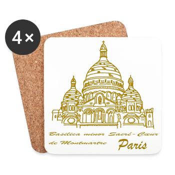 Paris Sacré-Coeur Skyline, Hand Drawing - Coasters (set of 4) - white - Front
