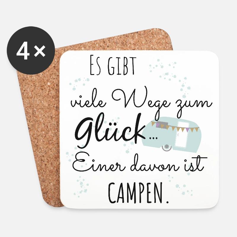 Camping Glück Campen Camper Zelt Spruch Geschenk - Untersetzer (4er-Set) - Weiß