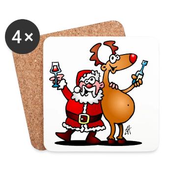 Père Noël et ses rennes - Dessous de verre (lot de 4) - blanc - Devant