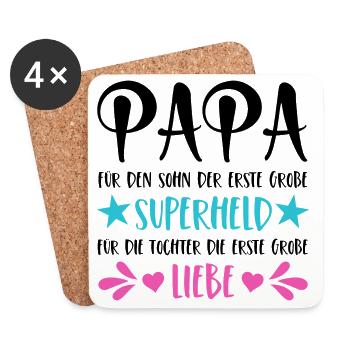 Papa Superheld Sohn Erste Große Liebe Tochter - Untersetzer (4er-Set) - Weiß - Vorne