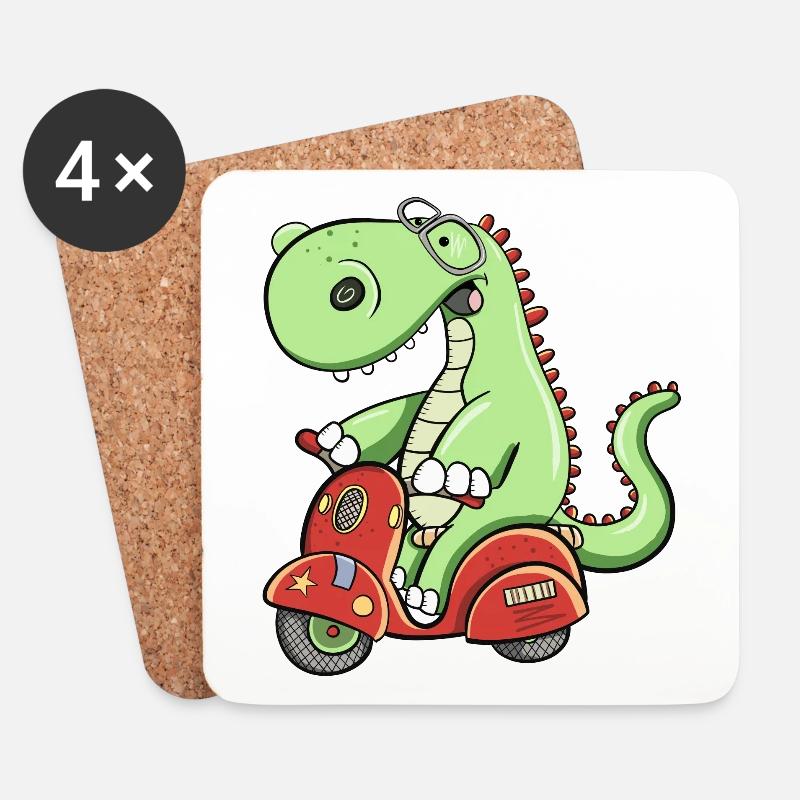 Lustiger Dino Fährt Motorroller Fun Dinosaurier - Untersetzer (4er-Set) - Weiß