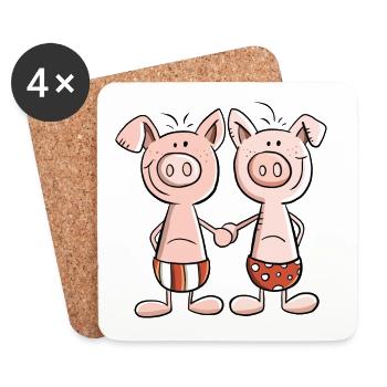 Beste Freunde Schweine Zwillinge Fun Geschenk - Untersetzer (4er-Set) - Weiß - Vorne