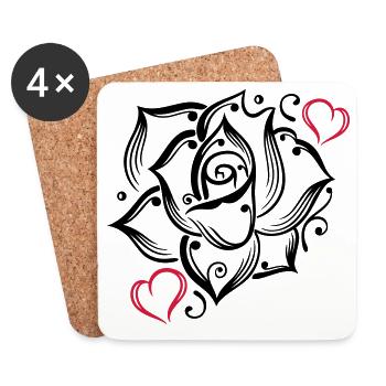 Rose Herzen Liebe Blume Blühen Romantisch - Untersetzer (4er-Set) - Weiß - Vorne