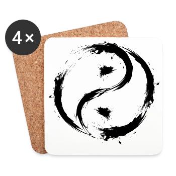 Yin Yang Circles Symbol Brush Black - Coasters (set of 4) - white - Front