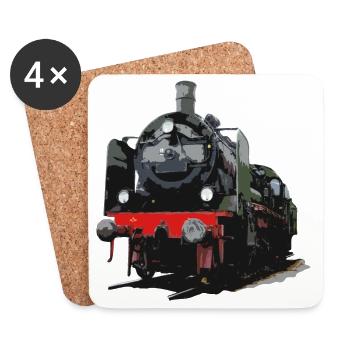 Vintage Steam Locomotive Illustration - Coasters (set of 4) - white - Front