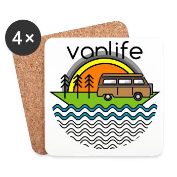 camp camper camping natur Reisen Symbol icon van - Untersetzer (4er-Set) - Weiß - Vorne