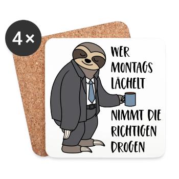 Faultier Spruch Montag Arbeit Wer Montags lächelt - Untersetzer (4er-Set) - Weiß - Vorne