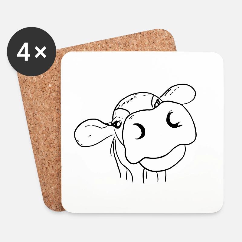Kuh Kopf – Lustiges Bauernhof Motiv - Untersetzer (4er-Set) - Weiß