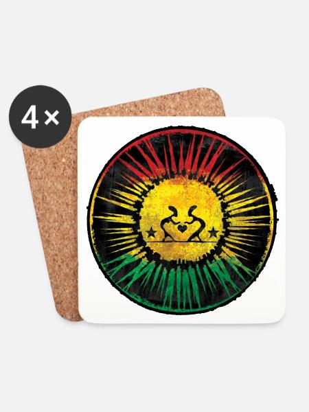 Rastafari Heart and Sun Design - Coasters (set of 4) - white