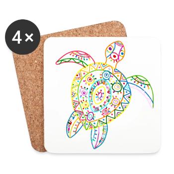 Turtle Vintage Hawaiian Tribal Sea Turtle - Coasters (set of 4) - white - Front