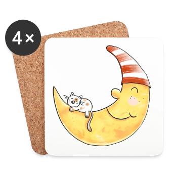 Chat dans la lune je rêve je cadeau de bonne nuit - Dessous de verre (lot de 4) - blanc - Devant
