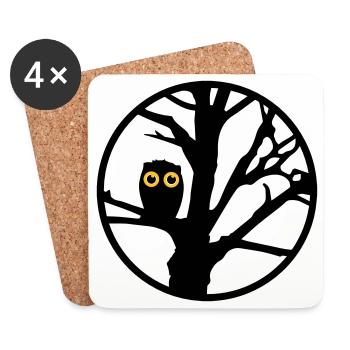 Eine Eule sitzt auf einem Baum - Untersetzer (4er-Set) - Weiß - Vorne