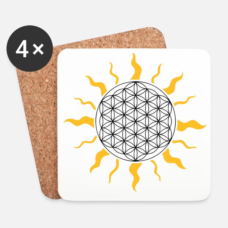 Sonne, sun, Blume des Lebens, flower of life - Untersetzer (4er-Set) - Weiß