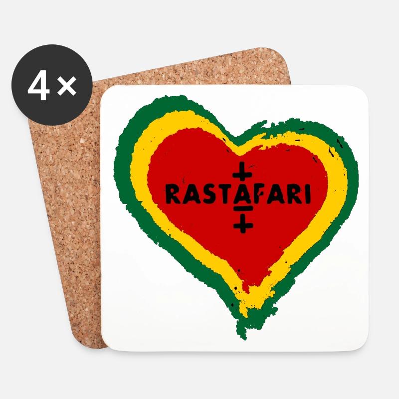 Liebes Herz mit Rastafari Symbolik - Untersetzer (4er-Set) - Weiß
