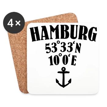 Hamburg Koordinaten - Untersetzer (4er-Set) - Weiß - Vorne