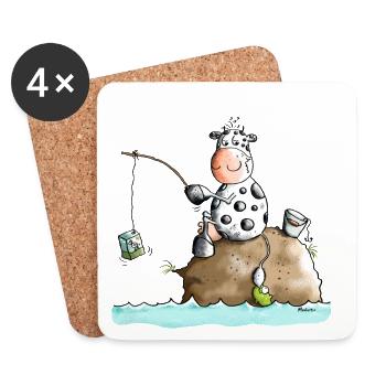 Funny Fishing Cow - Coasters (set of 4) - white - Front