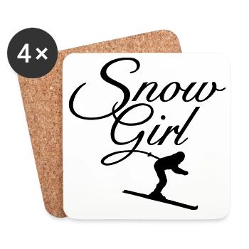 Snowgirl Ski Skifahren Wintersport - Untersetzer (4er-Set) - Weiß - Vorne