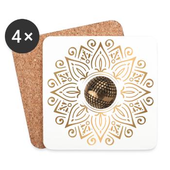 Mandala doré avec boule de pétanque - Dessous de verre (lot de 4) - blanc - Devant
