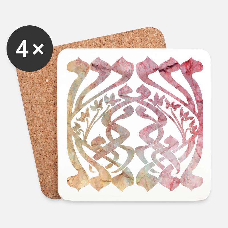 Aquarelliertes Blättermuster mit floralem Design - Untersetzer (4er-Set) - Weiß