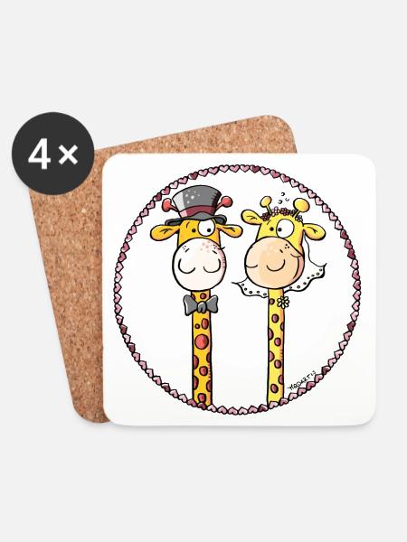 Giraffen Hochzeit - Untersetzer (4er-Set) - Weiß
