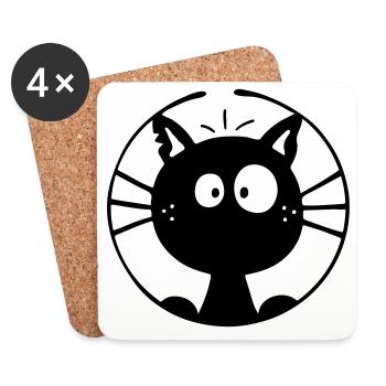Neugierige Katze - Untersetzer (4er-Set) - Weiß - Vorne