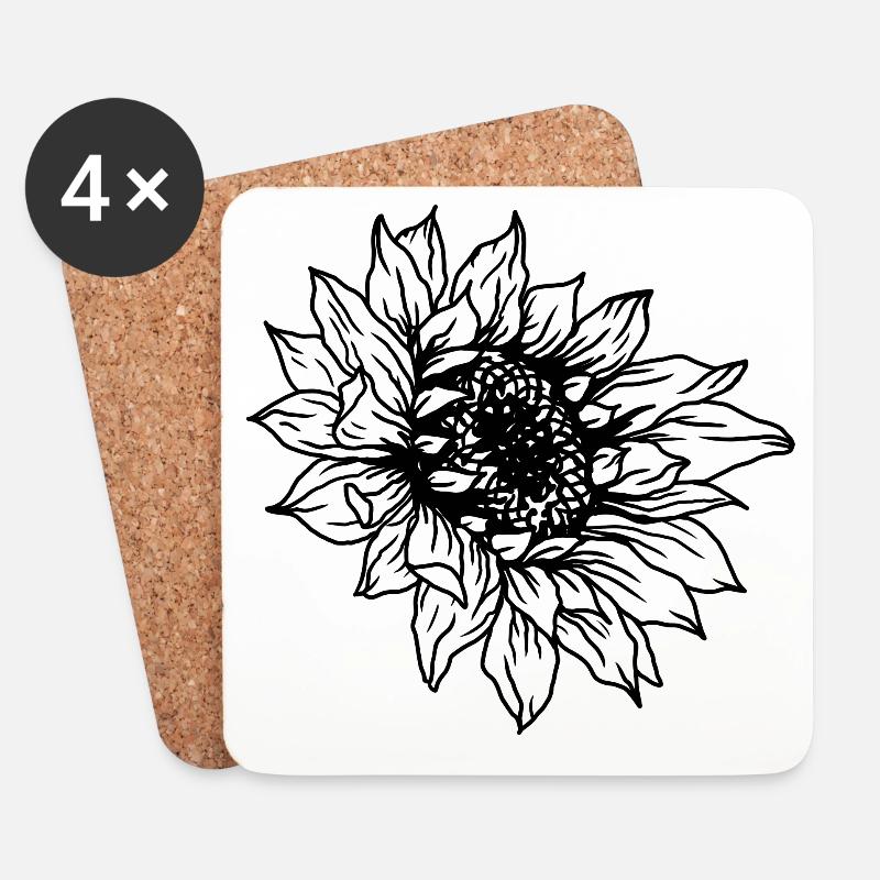 Sonnenblume - Untersetzer (4er-Set) - Weiß