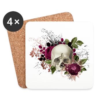 Skull Flowers Skull Skull Death Floral Gift - Coasters (set of 4) - white - Front