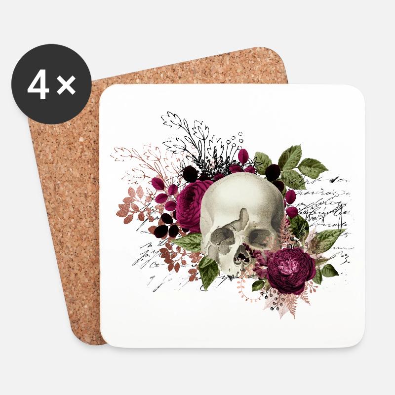 Totenkopf Blumen Skull Schädel Tod Floral Geschenk - Untersetzer (4er-Set) - Weiß