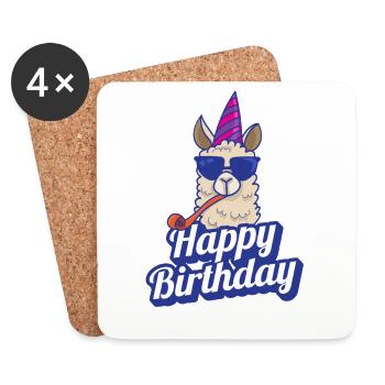 Happy Birthday Lama Birthday Saying Fun - Coasters (set of 4) - white - Front