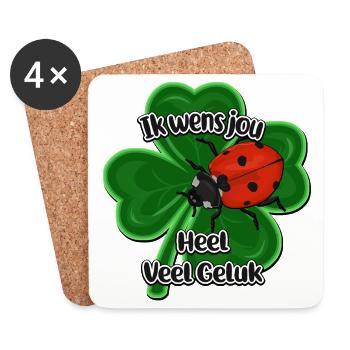 Lucky Ladybug on Clover Four - Coasters (set of 4) - white - Front