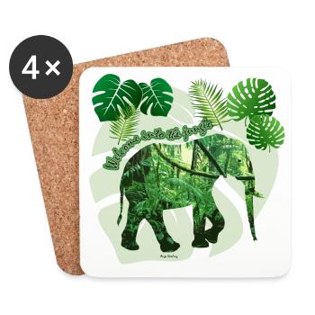 Jungle - Elephant - Loxodonta cyclotis - Coasters (set of 4) - white - Front
