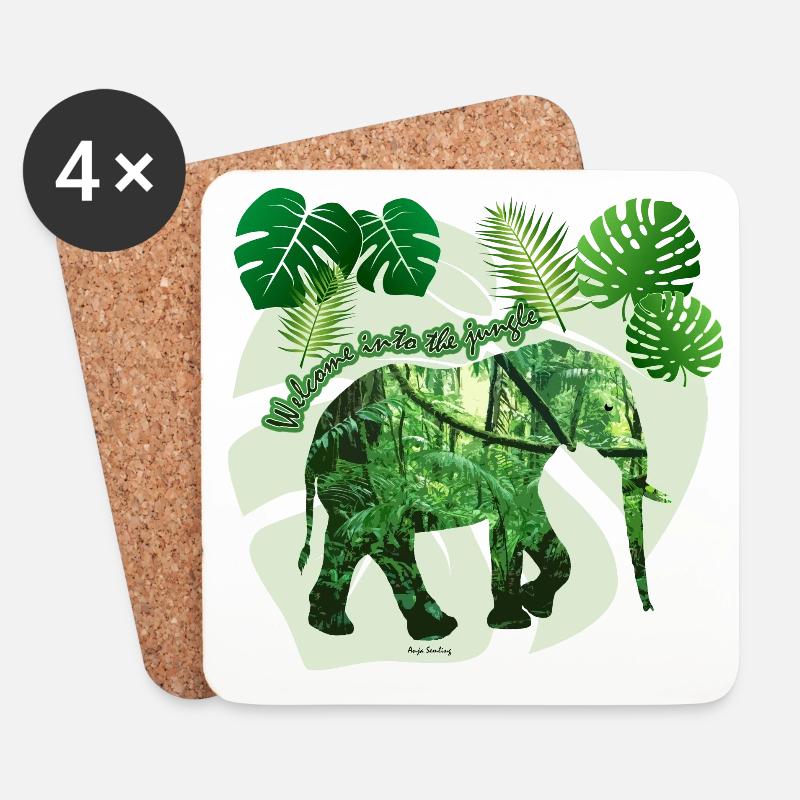 Dschungel - Elefant - Loxodonta cyclotis - Untersetzer (4er-Set) - Weiß