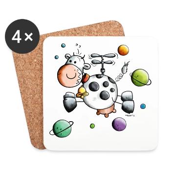 Vache en tournée mondiale - Dessous de verre (lot de 4) - blanc - Devant