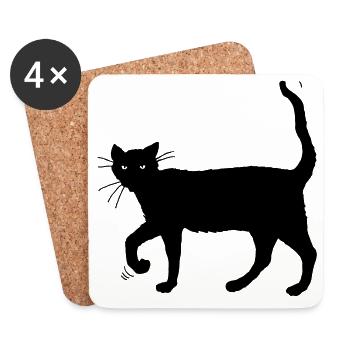Chat noir - Dessous de verre (lot de 4) - blanc - Devant